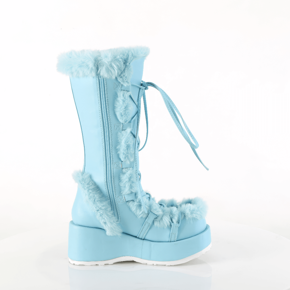 DEMONIA Women's Pastel Goth Style Light Blue Leather Boots