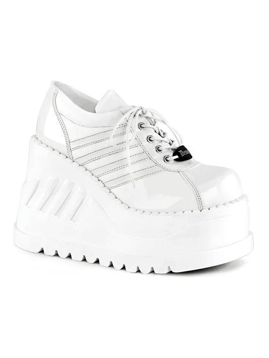 DEMONIA Women's White Lace-Up Platform Sneakers Shoe