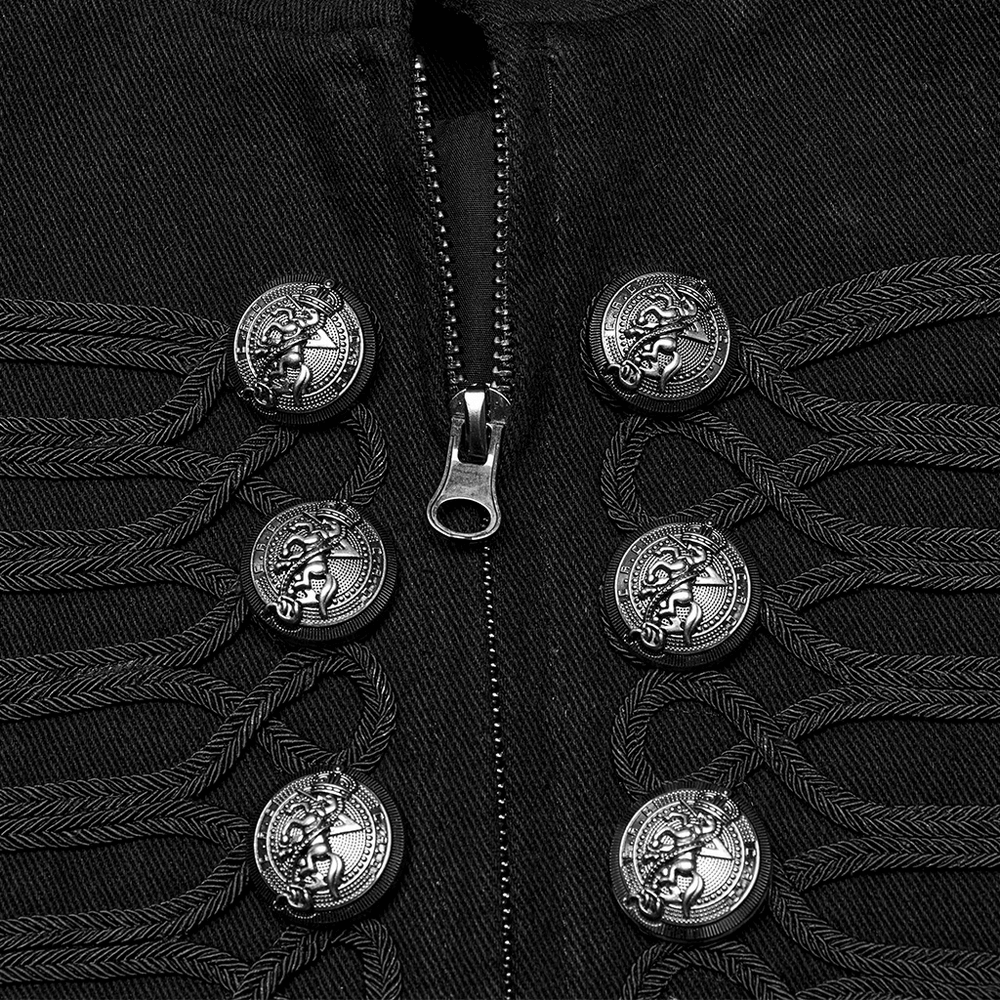 Detachable Sleeved Punk Military Jacket with Vintage Buttons