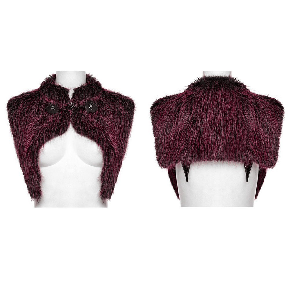 Devil Fur Cape with Stand Collar and Leather Details