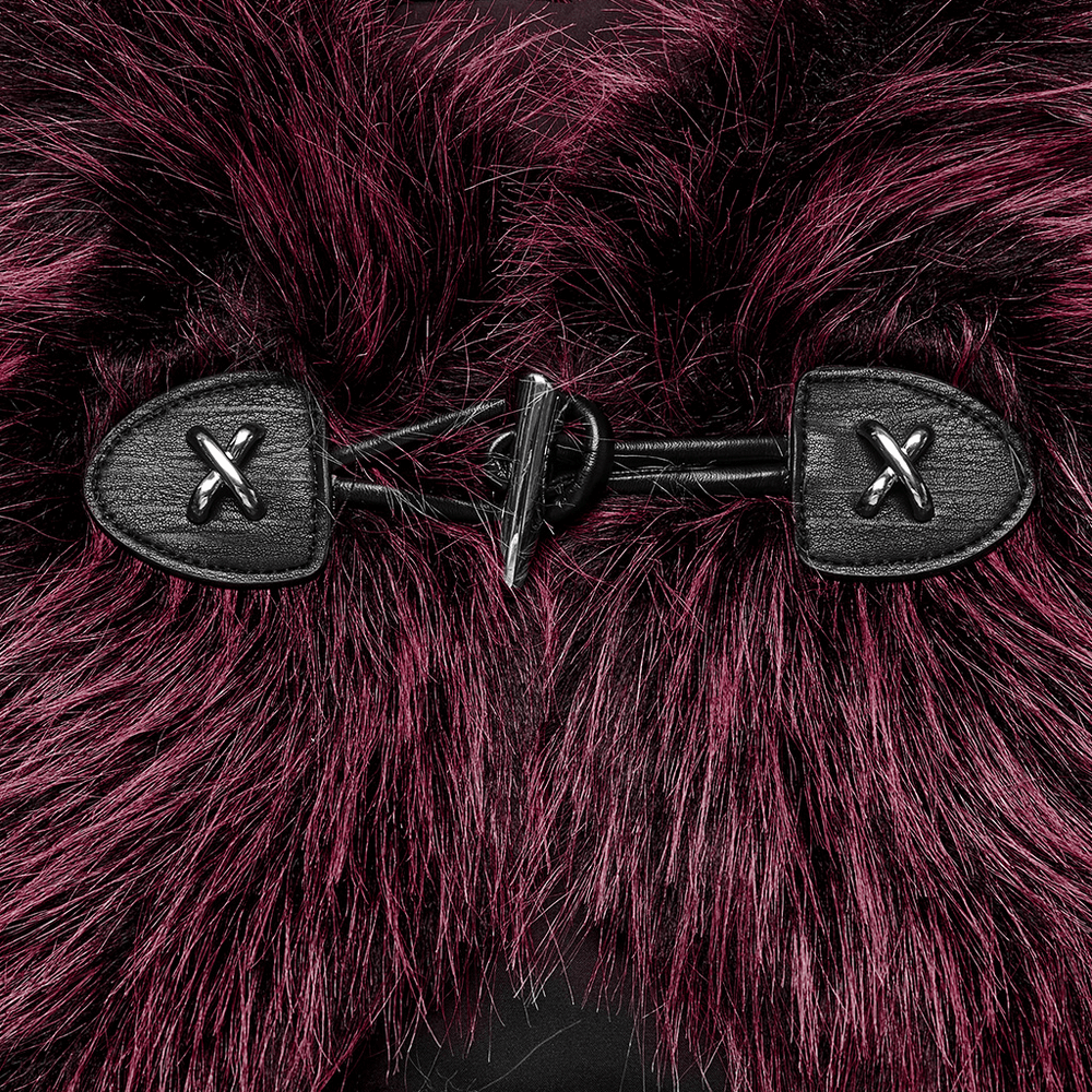 Devil Fur Cape with Stand Collar and Leather Details