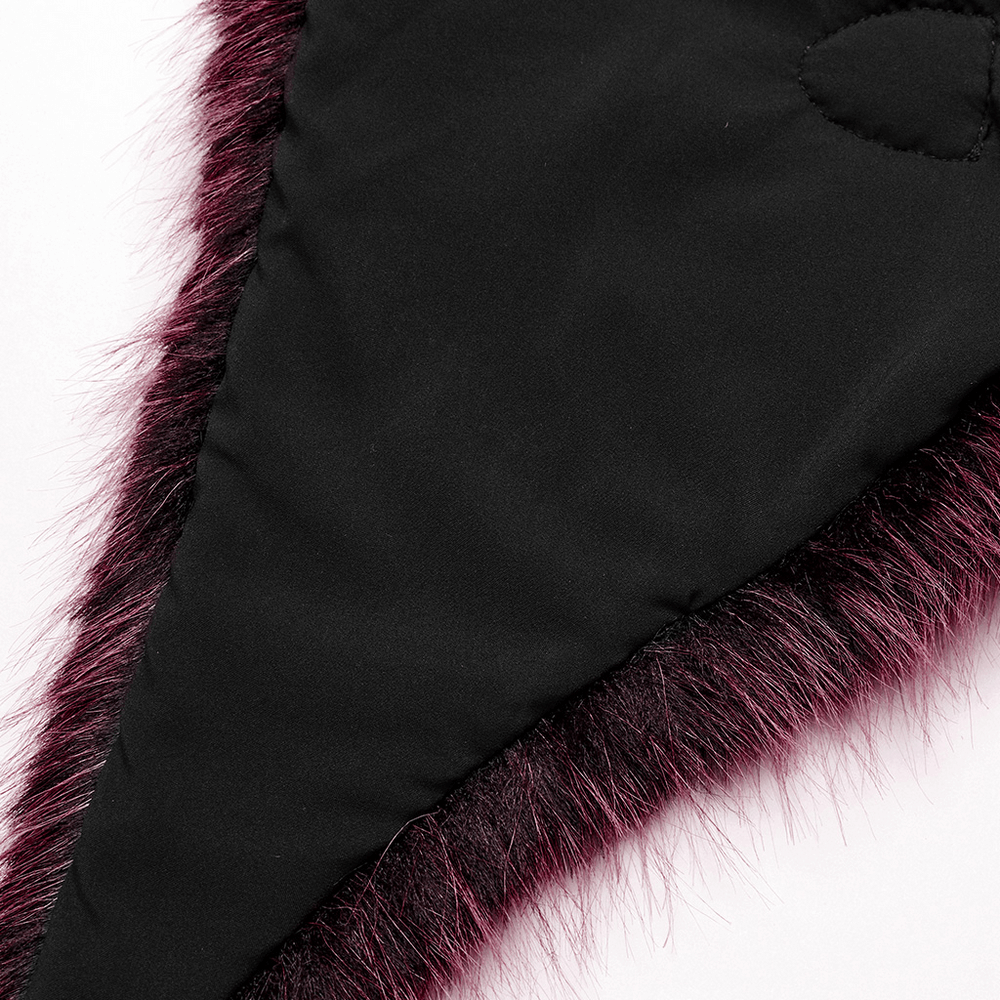 Devil Fur Cape with Stand Collar and Leather Details