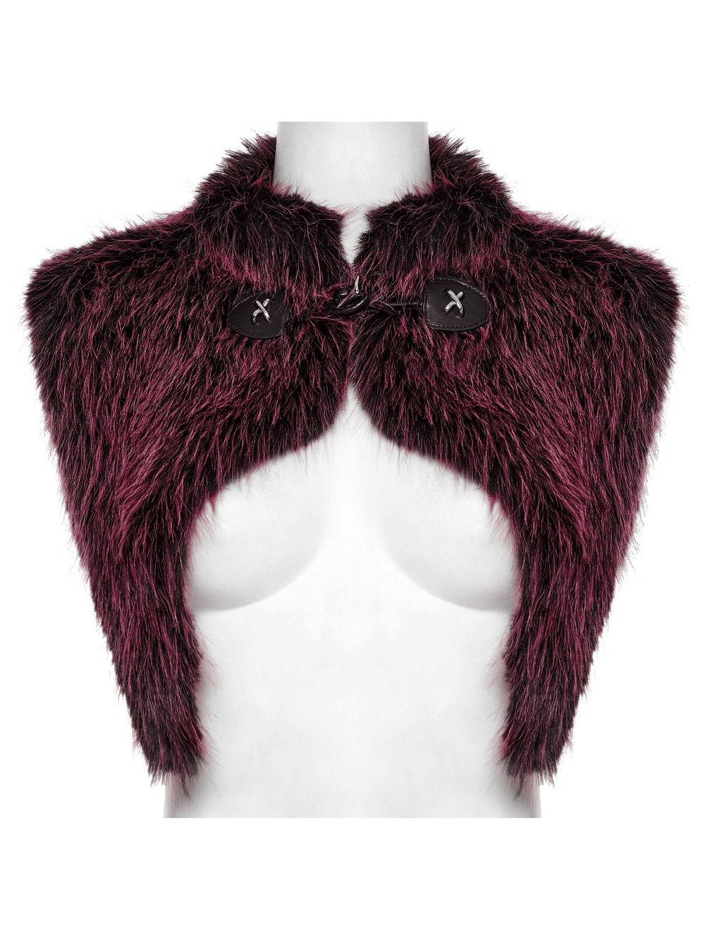 Devil Fur Cape with Stand Collar and Leather Details