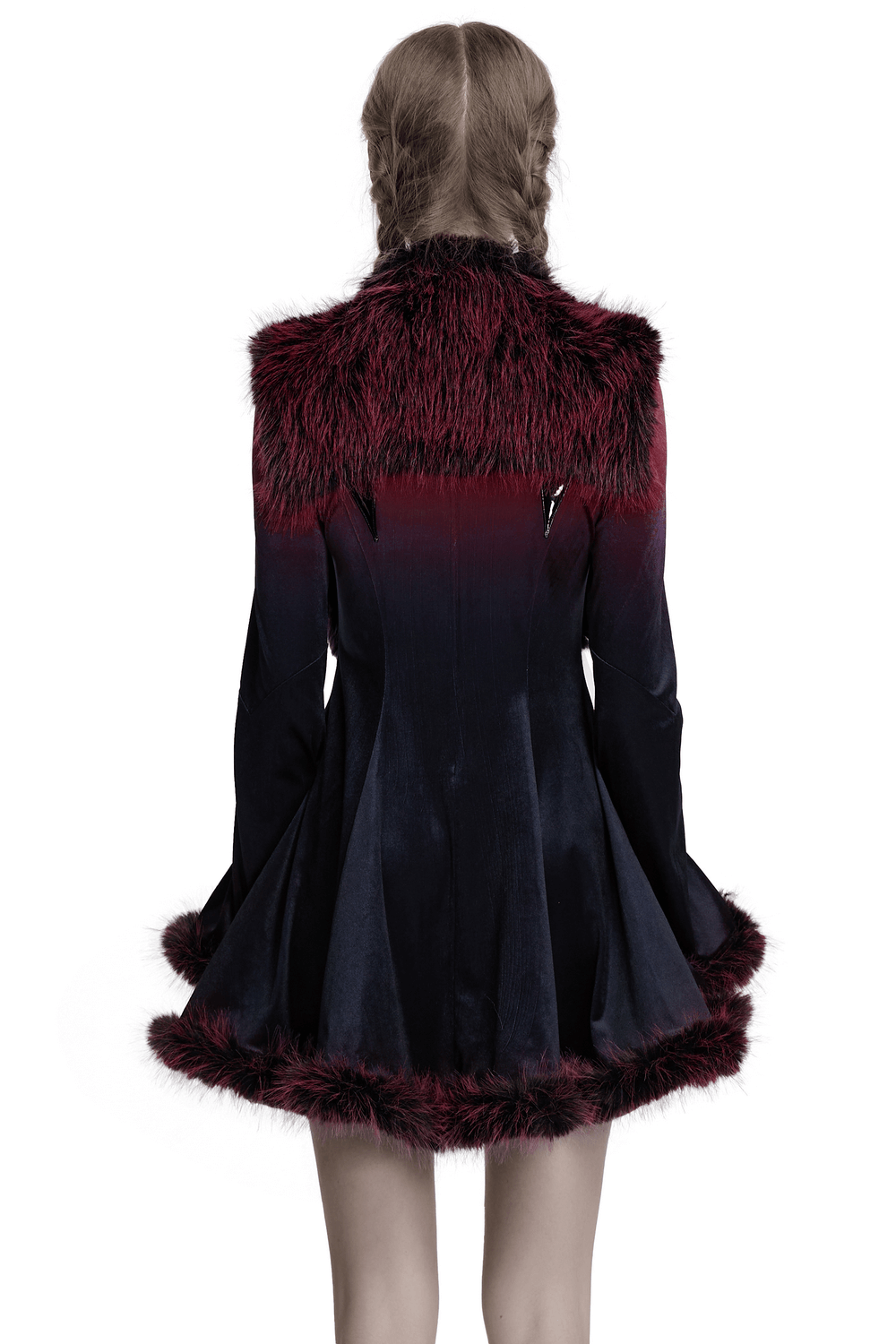 Devil Fur Cape with Stand Collar and Leather Details
