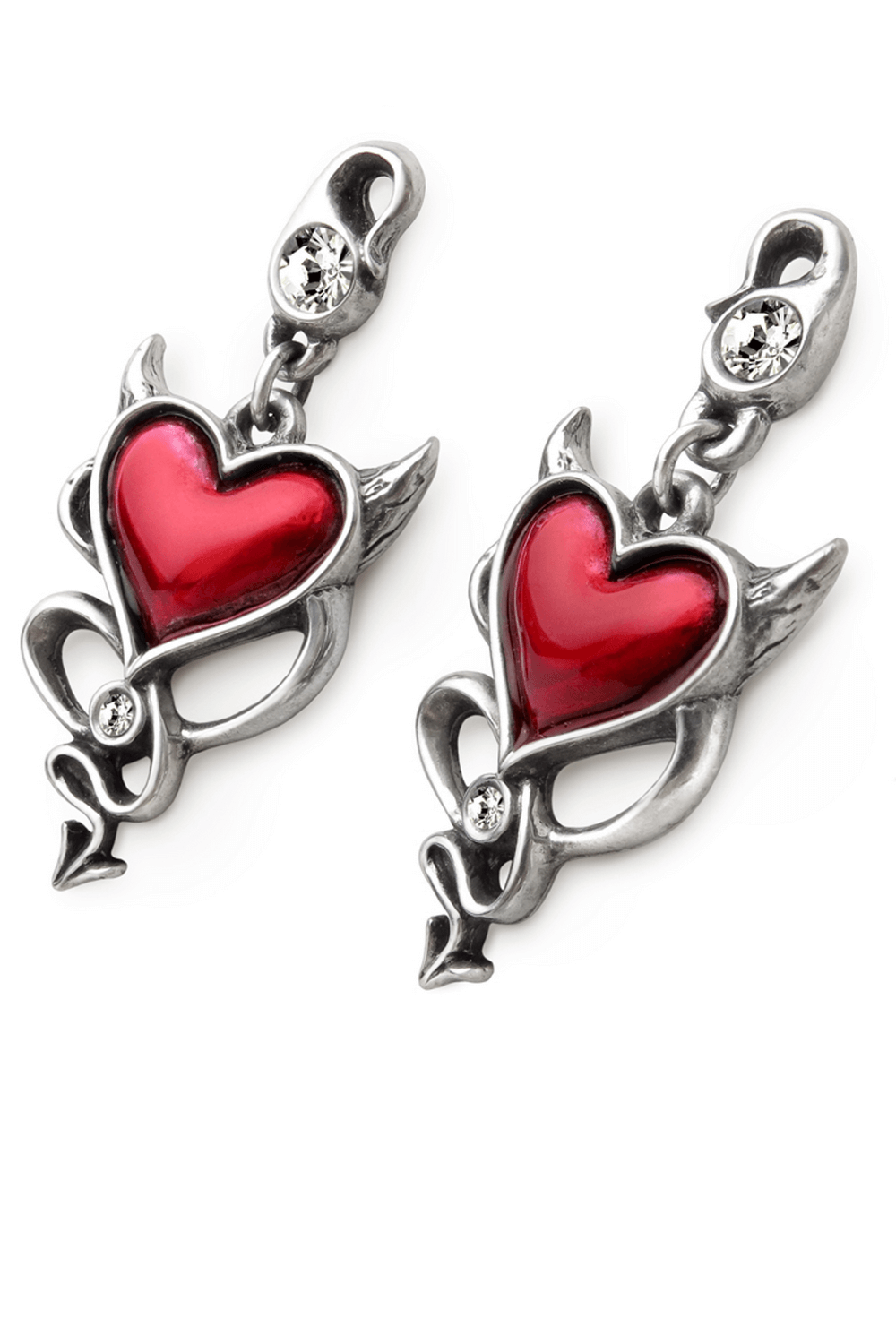 Devil's Heart Pendant Earrings with Crystal Accents