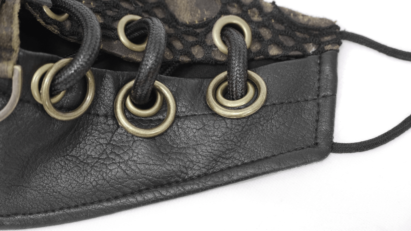 Dieselpunk Face Mask with Decorative Raven Skull / Pu Leather Mask with Copper Studs