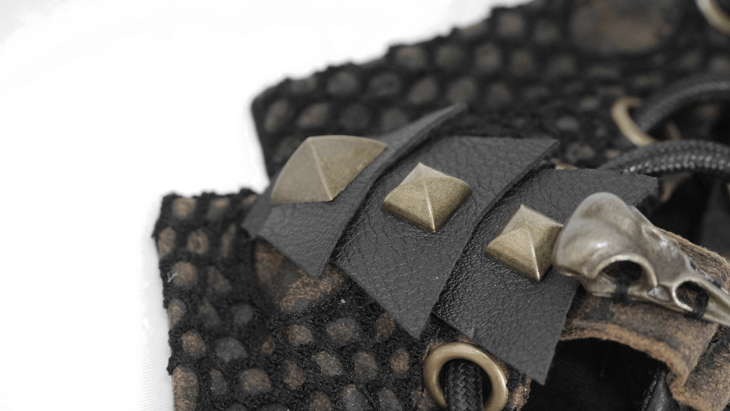 Dieselpunk Face Mask with Decorative Raven Skull / Pu Leather Mask with Copper Studs