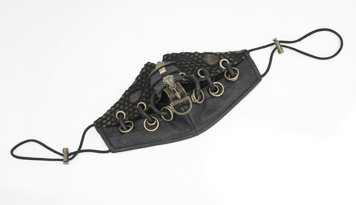 Dieselpunk Face Mask with Decorative Raven Skull / Pu Leather Mask with Copper Studs
