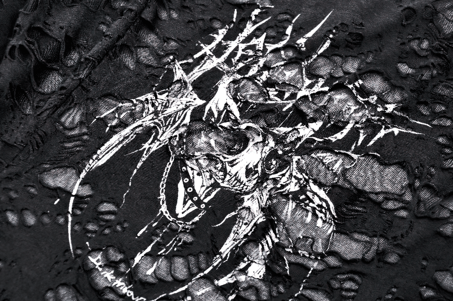 Distressed Black Punk Tank Top with Skull Print and Buckles