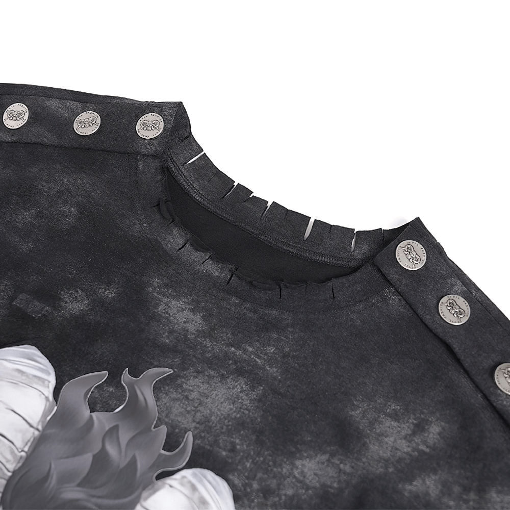 Distressed Demon Graphic T-Shirt with Ties and Rips