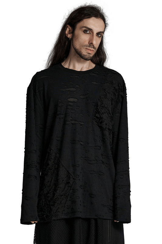 Distressed Gothic Knit Top with Layered Tattered Design
