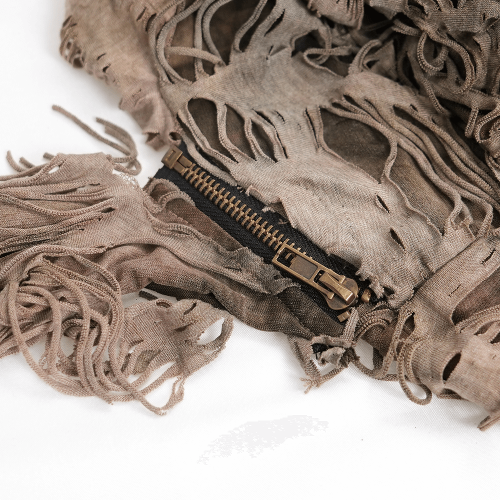 Distressed Hooded Duster Cape with Grunge Layers