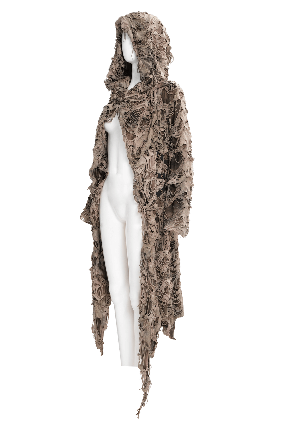 Distressed Hooded Duster Cape with Grunge Layers