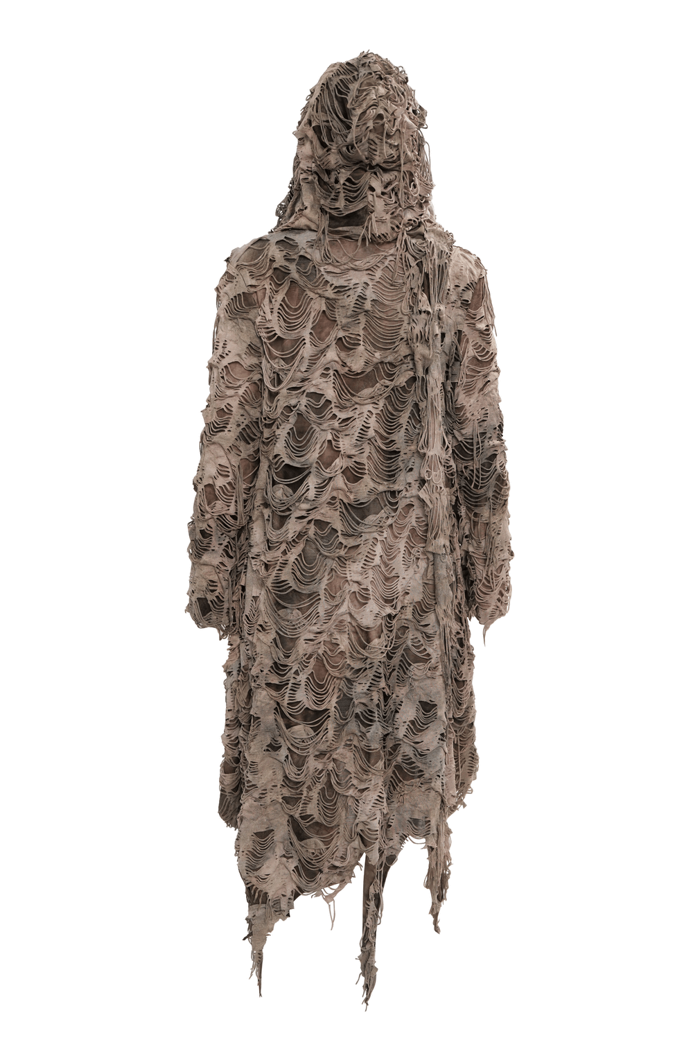 Distressed Hooded Duster Cape with Grunge Layers