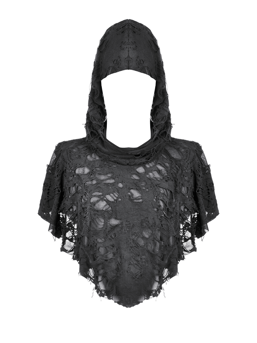 Distressed Punk Hooded Poncho Cape with Tattered Design