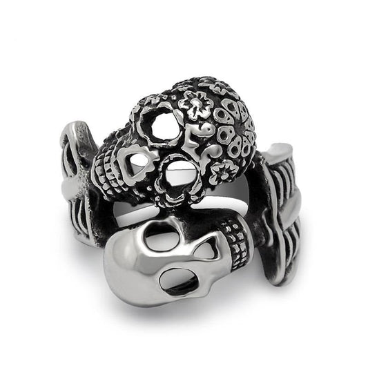Double Skull Ring / Unique Design Vintage Stainless Steel Rings For Rocker / Biker Jewelry
