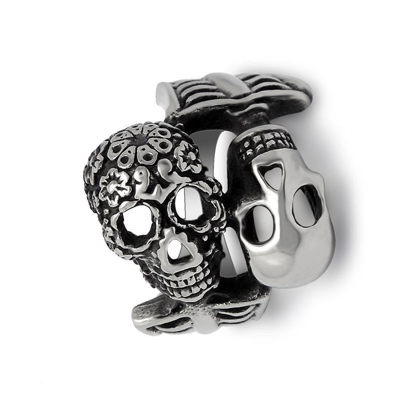 Double Skull Ring / Unique Design Vintage Stainless Steel Rings For Rocker / Biker Jewelry