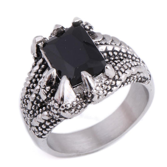 Dragon's Claws Ring with Black Precious Stone / Alternative Unique Design Stainless Steel Jewelry
