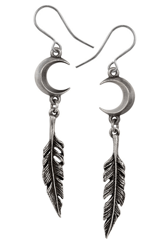 Dreamcatcher Crescent Moon and Feather Earrings