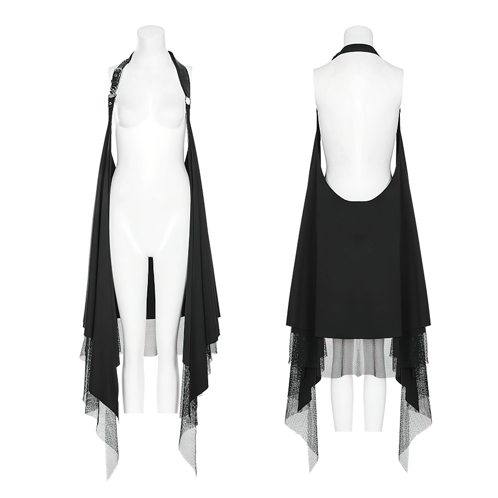Edgy Black Asymmetrical Lace-Trim Cape for Women