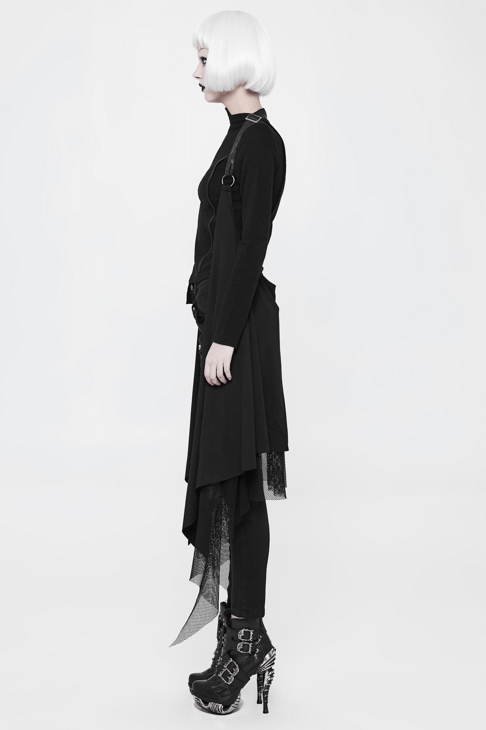 Edgy Black Asymmetrical Lace-Trim Cape for Women