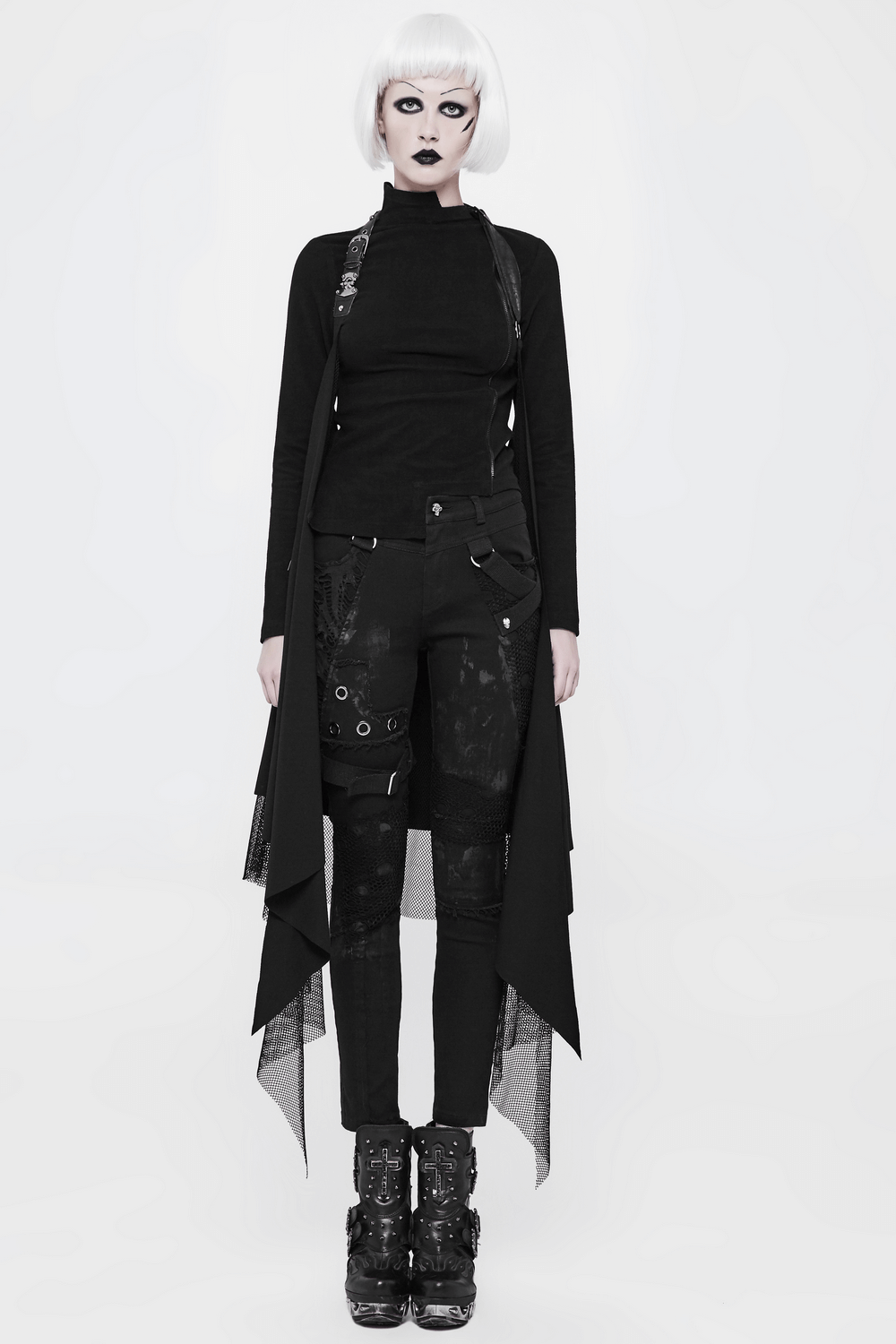 Edgy Black Asymmetrical Lace-Trim Cape for Women