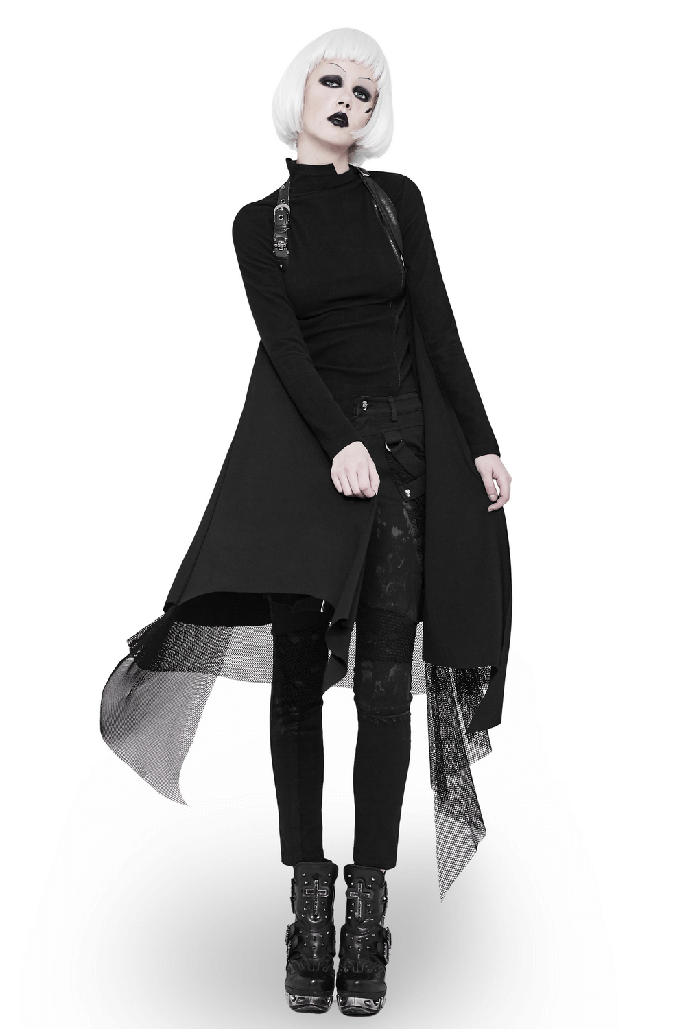 Edgy Black Asymmetrical Lace-Trim Cape for Women