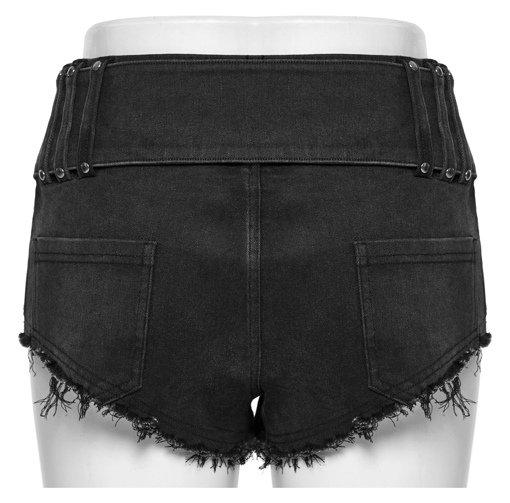 Edgy Black Denim Shorts with Metal Buckle and Belt