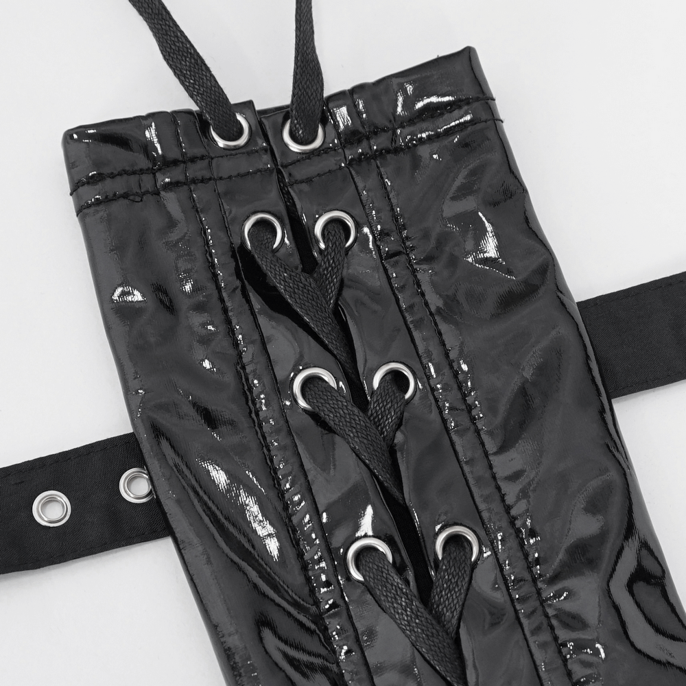 Edgy Black Lace Up Fingerless Gloves with Buckles