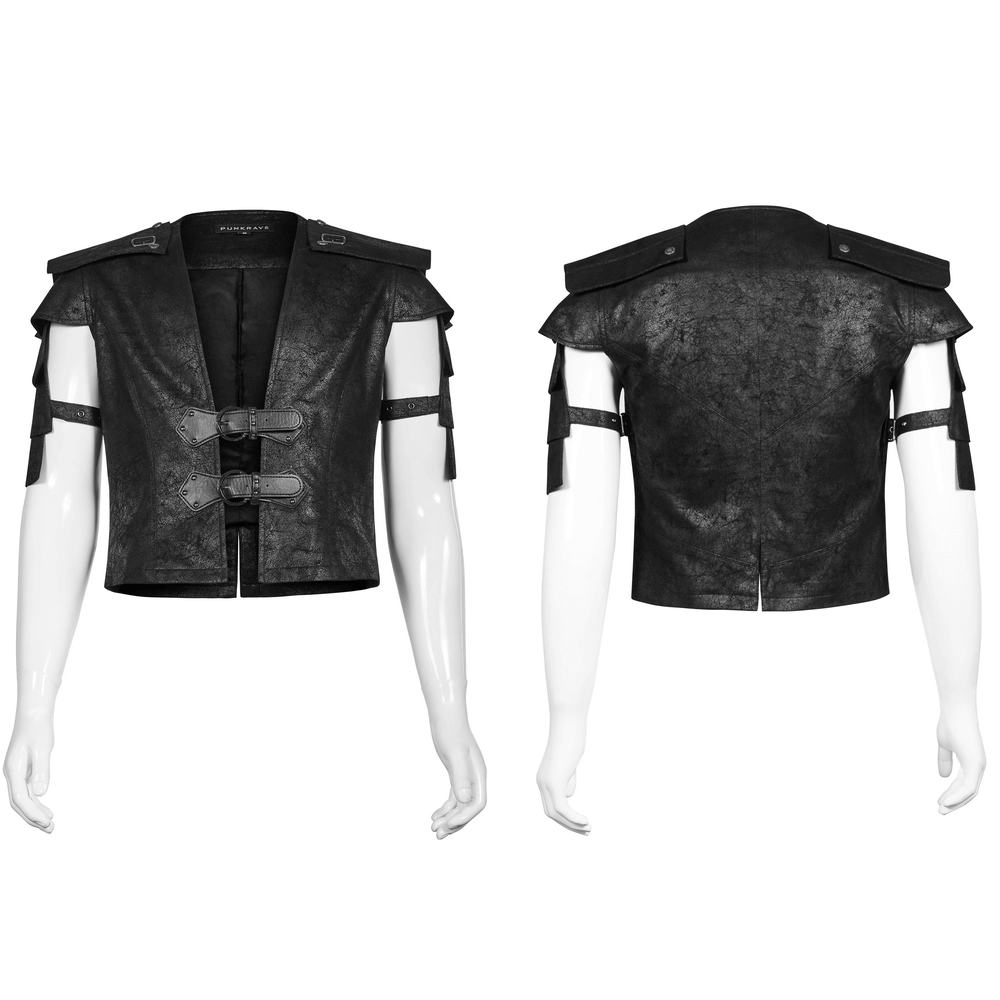 Edgy Black Leather Vest with Adjustable Straps