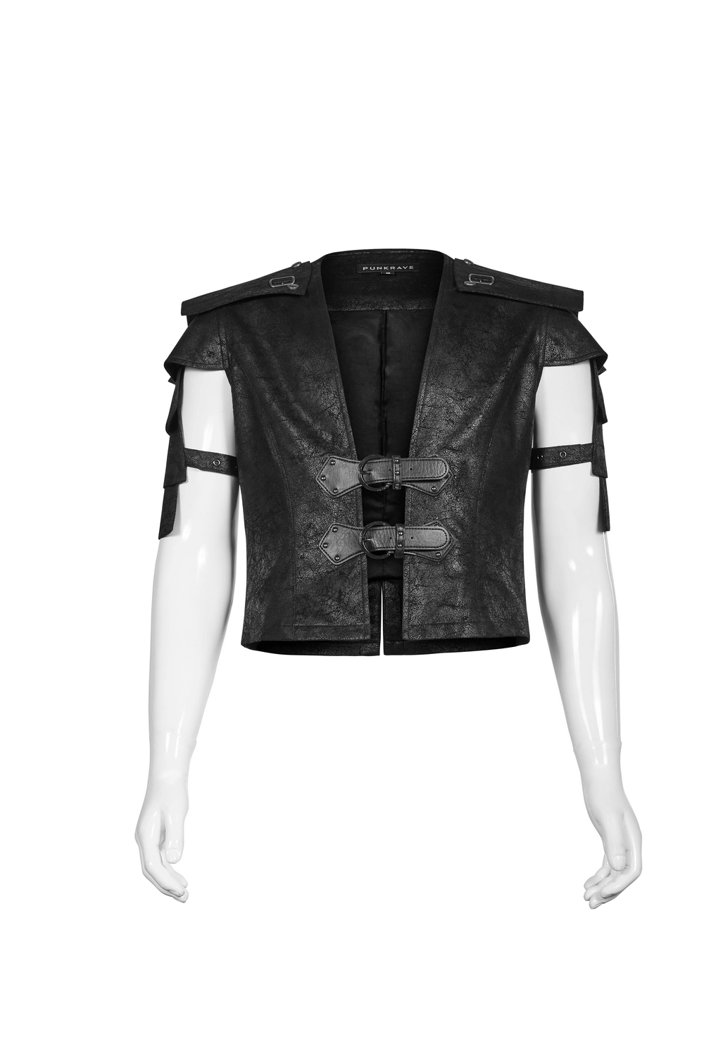 Edgy Black Leather Vest with Adjustable Straps