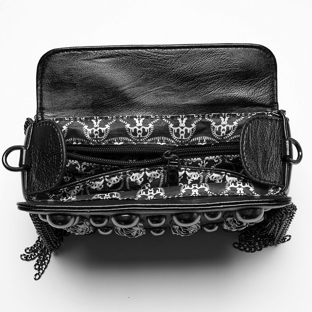 Edgy Black Studded Crossbody Bag with Gothic Rose Rivets