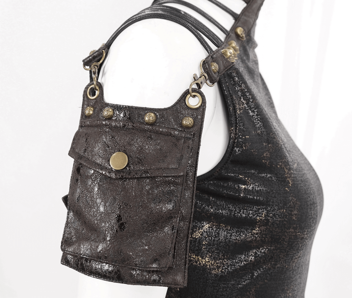 Edgy Black T-shirt with Gold Print and Pocket on Shoulder