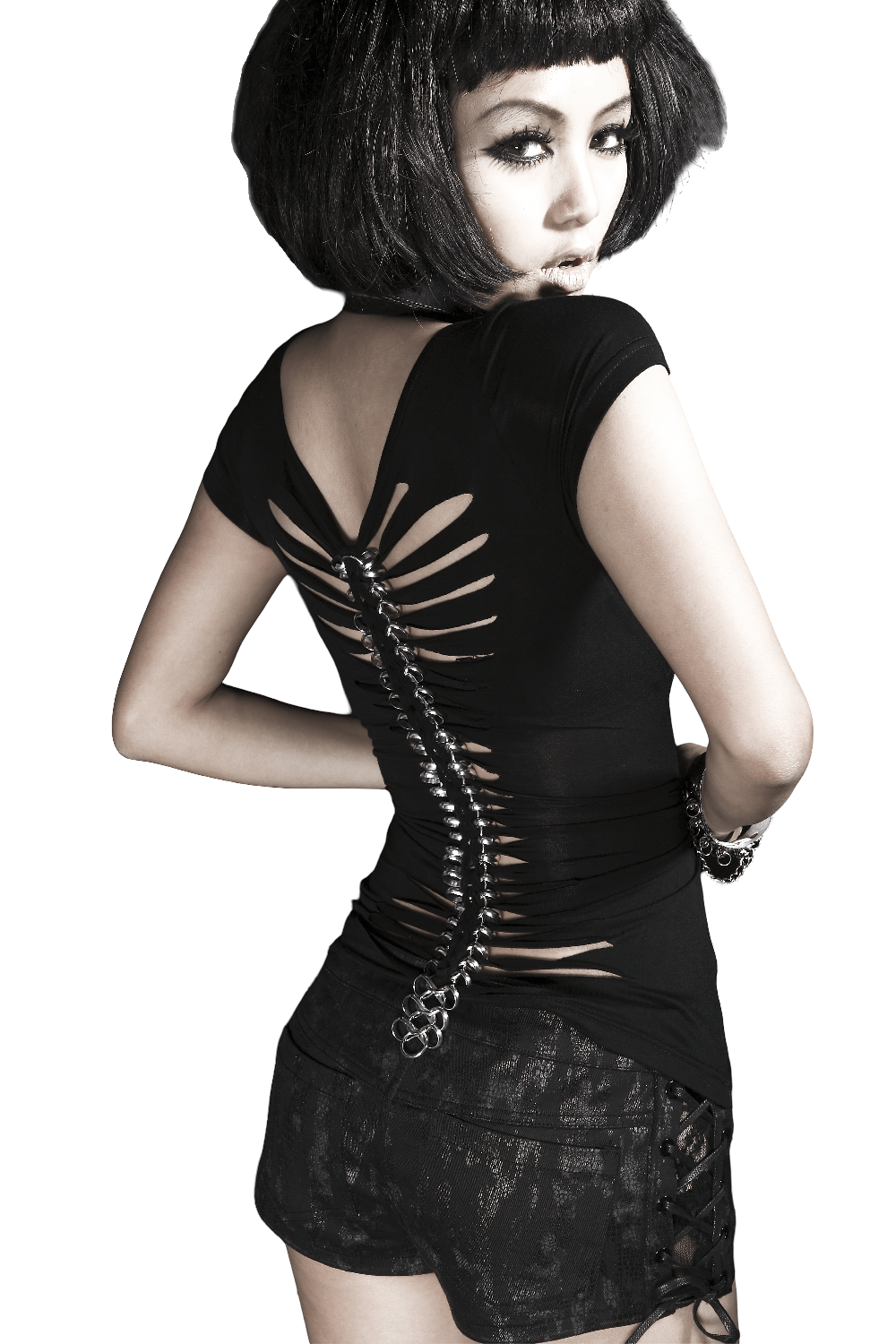 Edgy Chain-Back Skeleton Knit T-Shirt - Punk Rave Inspired