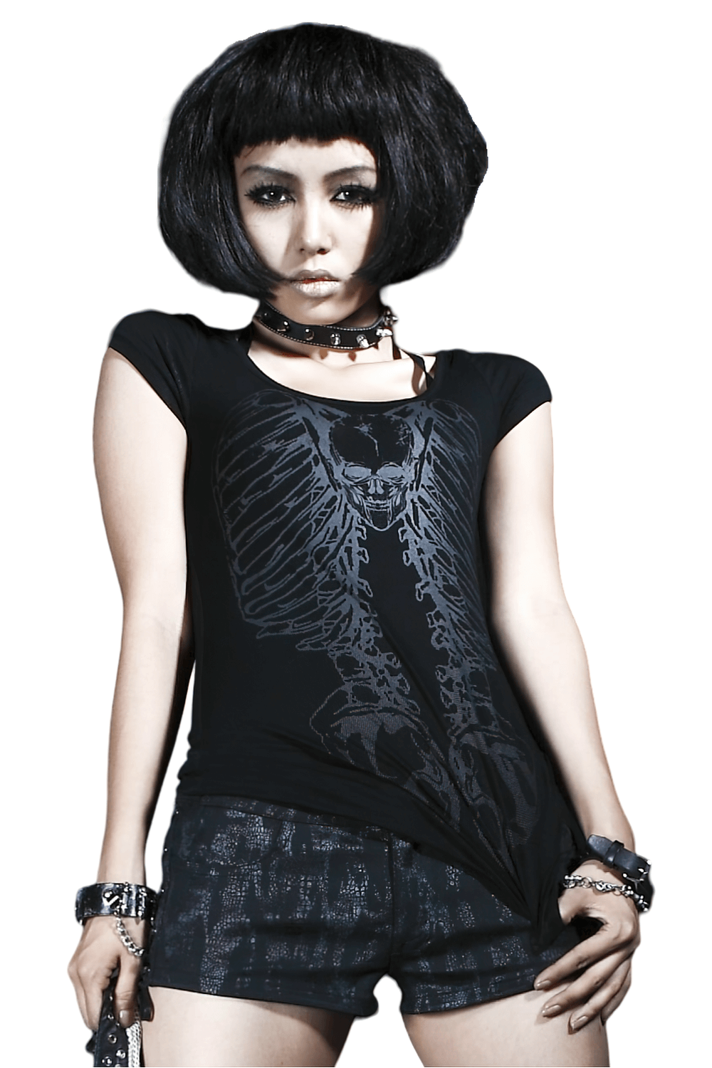 Edgy Chain-Back Skeleton Knit T-Shirt - Punk Rave Inspired