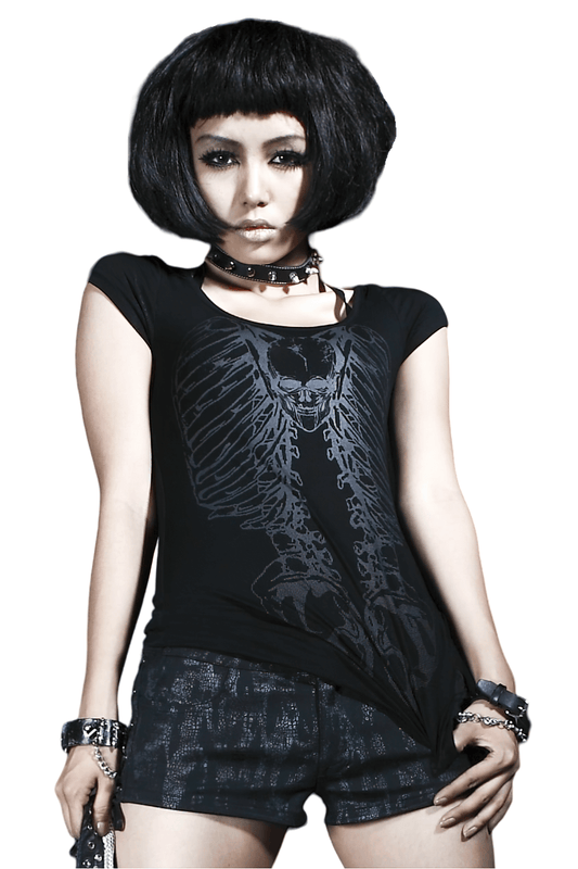 Edgy Chain-Back Skeleton Knit T-Shirt - Punk Rave Inspired