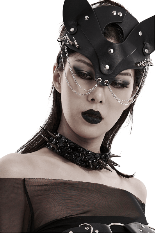 Edgy Faux Leather Spiked Choker - Punk Aesthetic