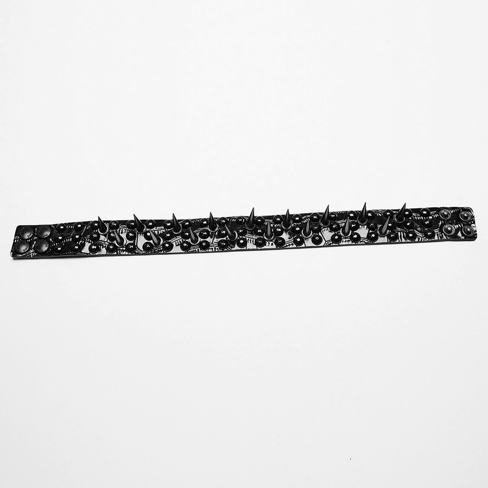 Edgy Faux Leather Spiked Choker - Punk Aesthetic