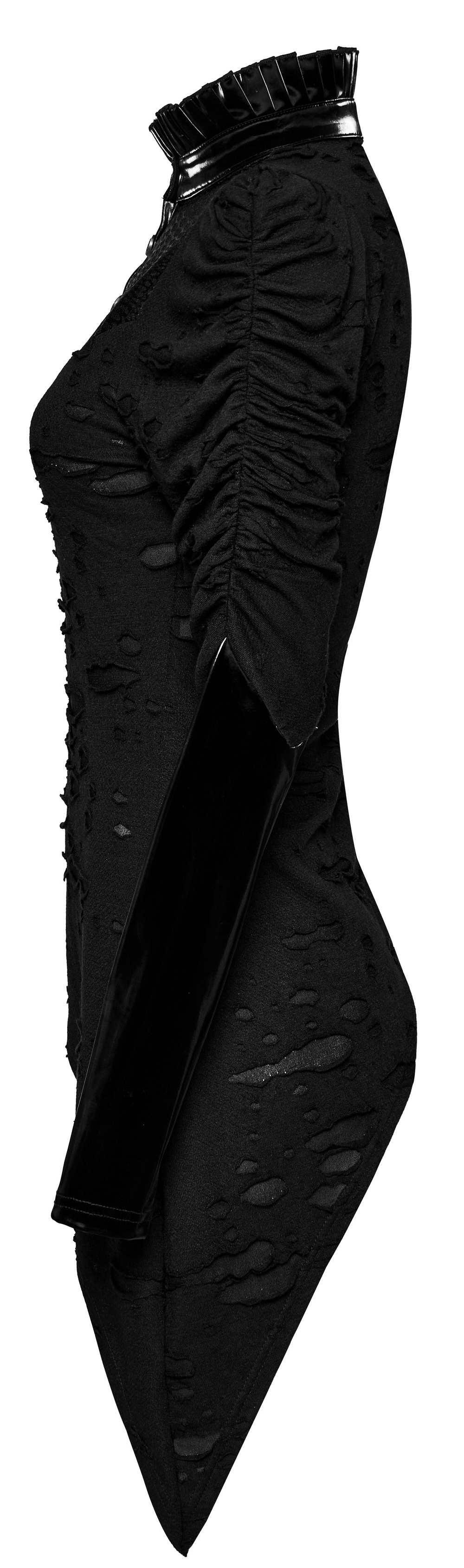 Edgy Goth Black Distressed Asymmetrical Top with Holes