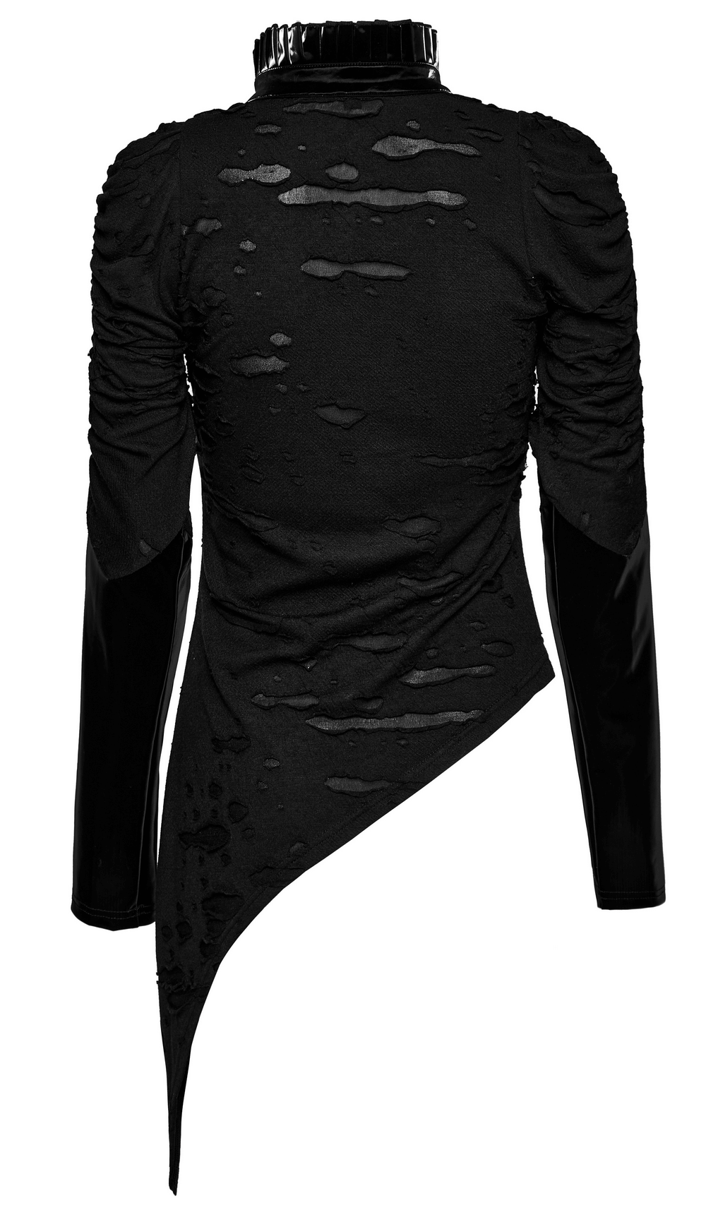 Edgy Goth Black Distressed Asymmetrical Top with Holes