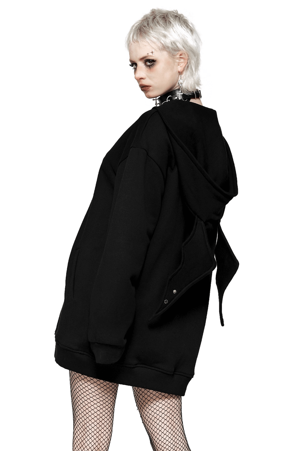 Edgy Gothic Batwing Zip-Up Loose Hoodie for Women