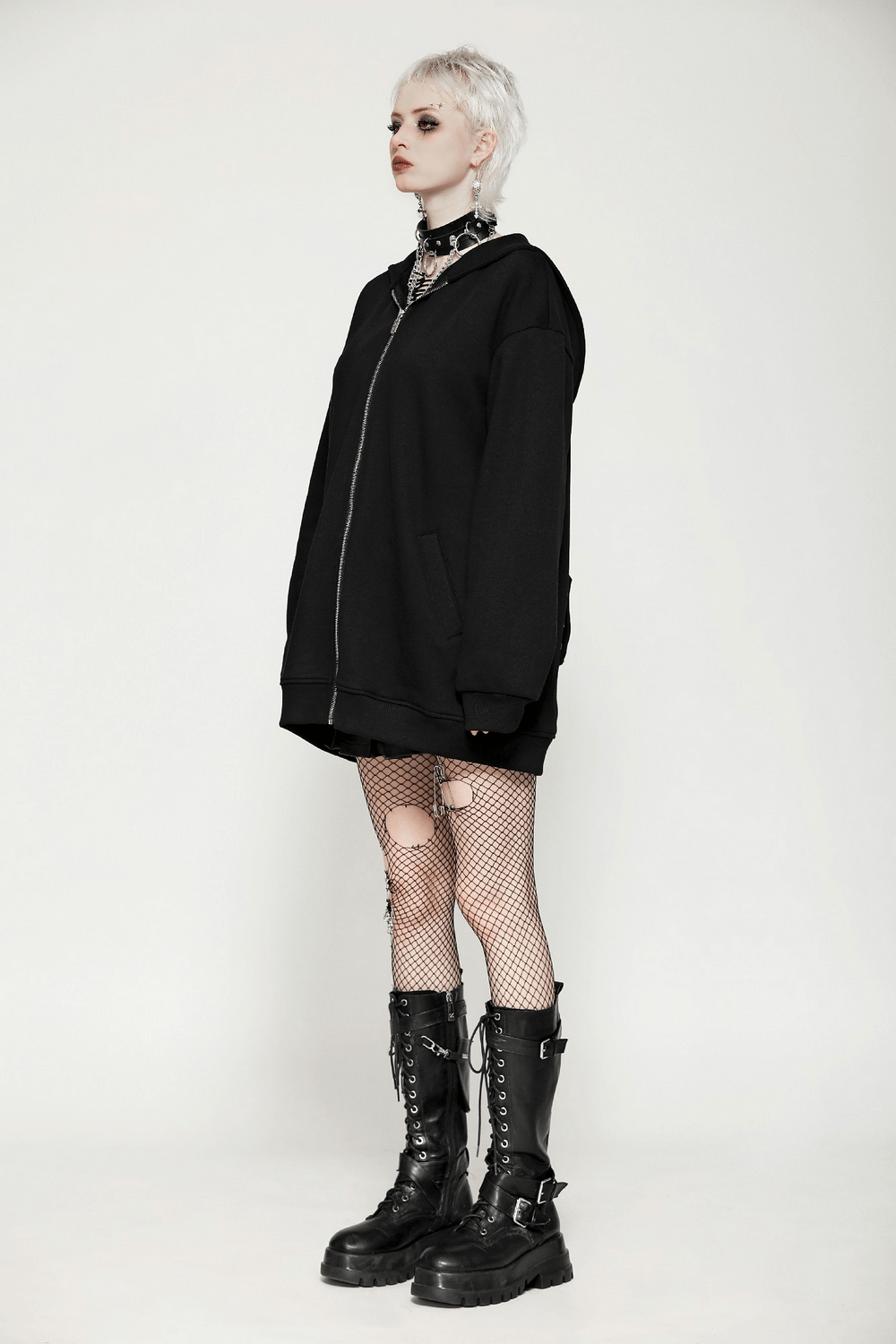 Edgy Gothic Batwing Zip-Up Loose Hoodie for Women