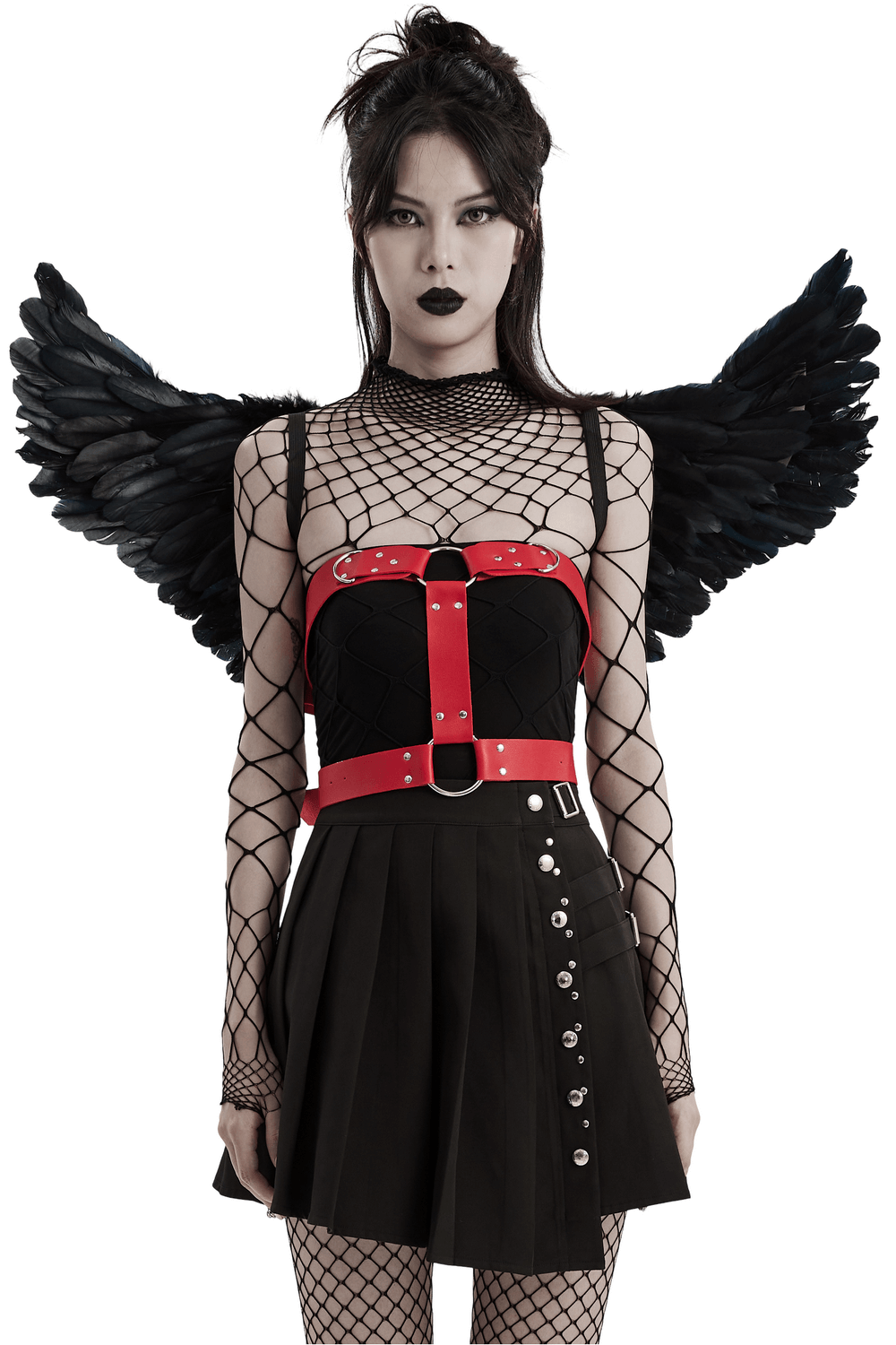 Edgy Gothic Demon Feather Wing Harness with Chains