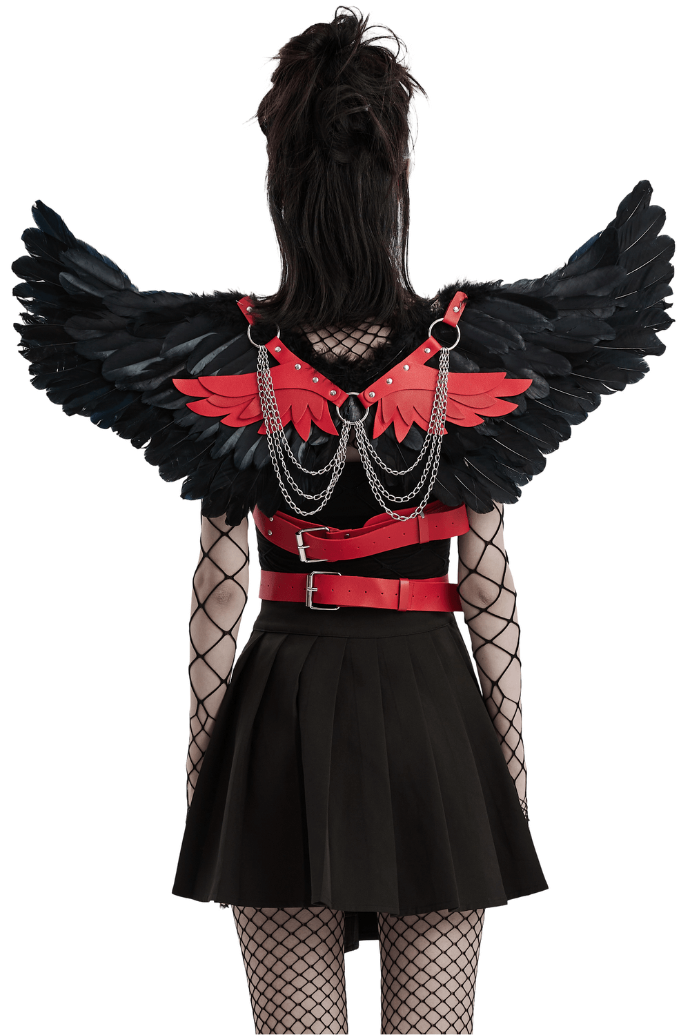 Edgy Gothic Demon Feather Wing Harness with Chains