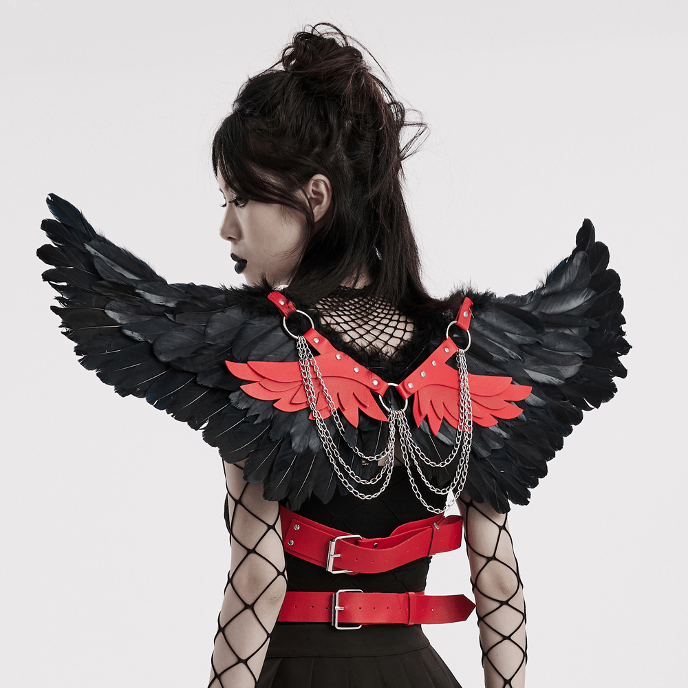 Edgy Gothic Demon Feather Wing Harness with Chains