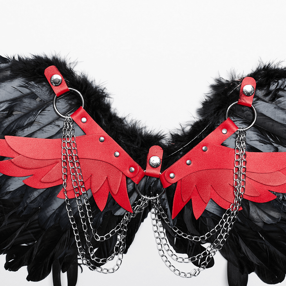 Edgy Gothic Demon Feather Wing Harness with Chains
