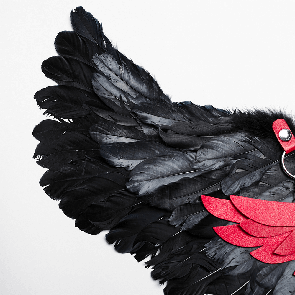 Edgy Gothic Demon Feather Wing Harness with Chains