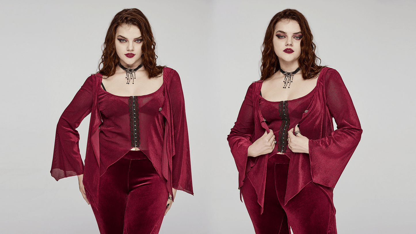 Edgy Gothic Elastic Mesh Two-Piece Top with Hooks