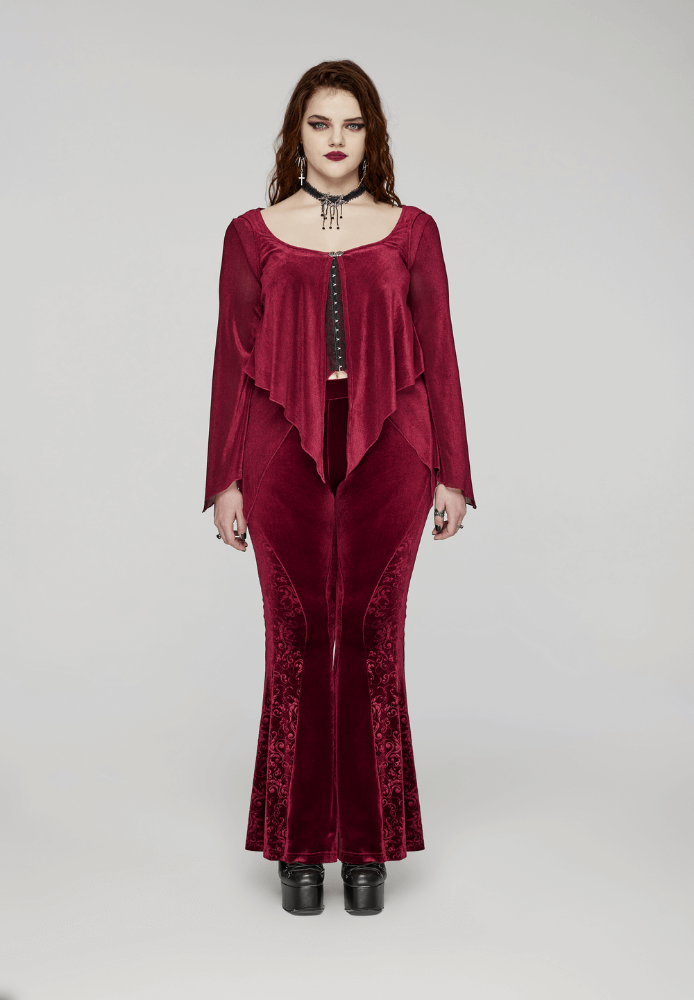 Edgy Gothic Elastic Mesh Two-Piece Top with Hooks