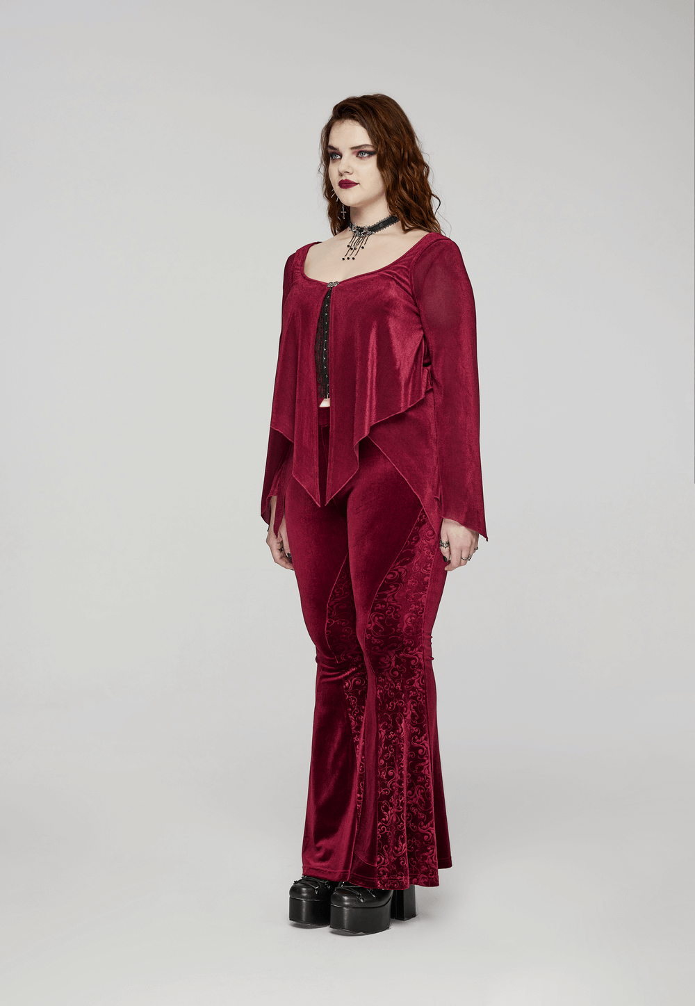 Edgy Gothic Elastic Mesh Two-Piece Top with Hooks